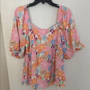 Trendy Boutique Multicolor Floral Puff Sleeve Blouse